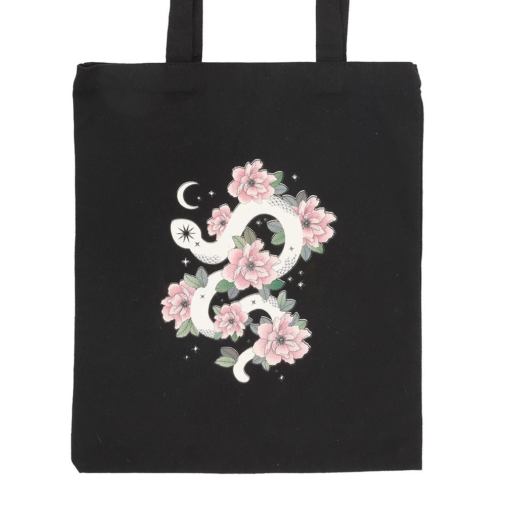 Something Different - Floral Snake Polycotton Tote bag - Black